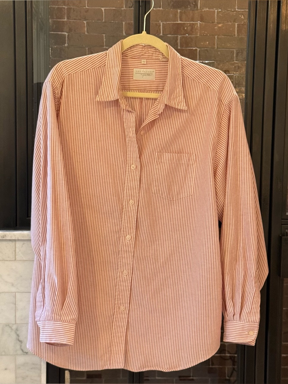 Vintage Van Hausen red and white stripe shirt, cotton oxford, size M